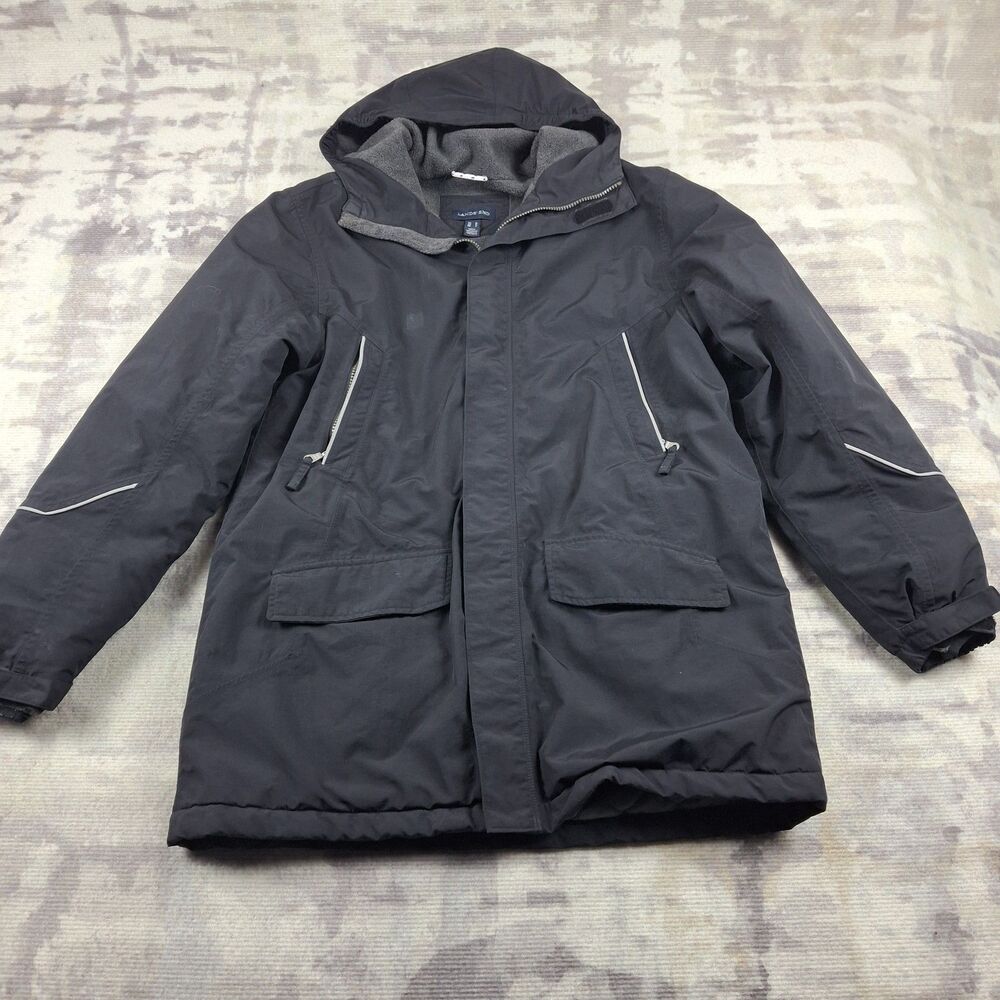 Lands End Squall Waterproof Parka Jacket Black Fleece Hooded Insulated Coat M